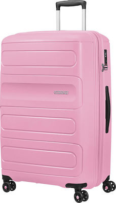 American Tourister Sunside Spinner Exp Large Travel Suitcase Hard Pink with 4 Wheels Height 77cm