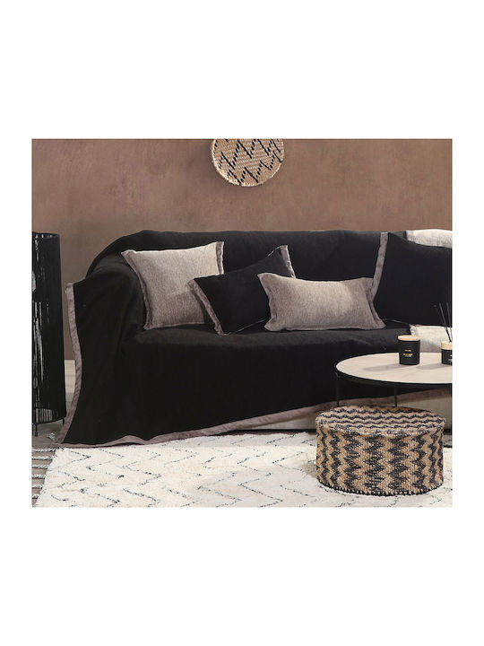 Nef-Nef Homeware Dreisitzer-Sofa Wurf 2 Seiten New Tanger 180x300cm Black/Mocca