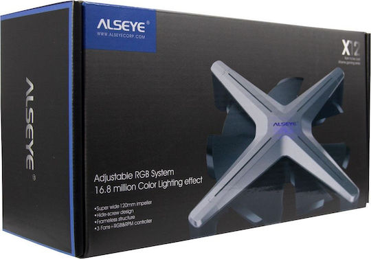 Inter-Tech Alseye X12 Kit Case Fan 120mm (1200rpm / 42.20cfm) με RGB Φωτισμό και Σύνδεση 4-Pin PWM / 3-Pin 3τμχ Γκρι