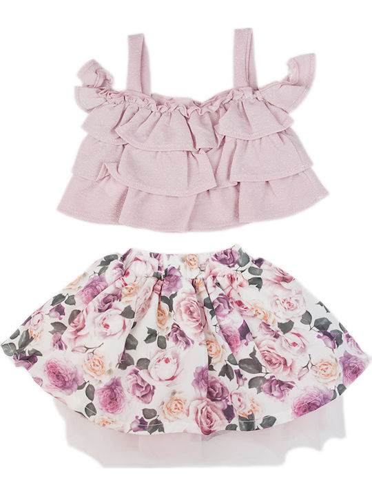 Εβίτα Kids Set with Skirt Summer 2pcs Pink