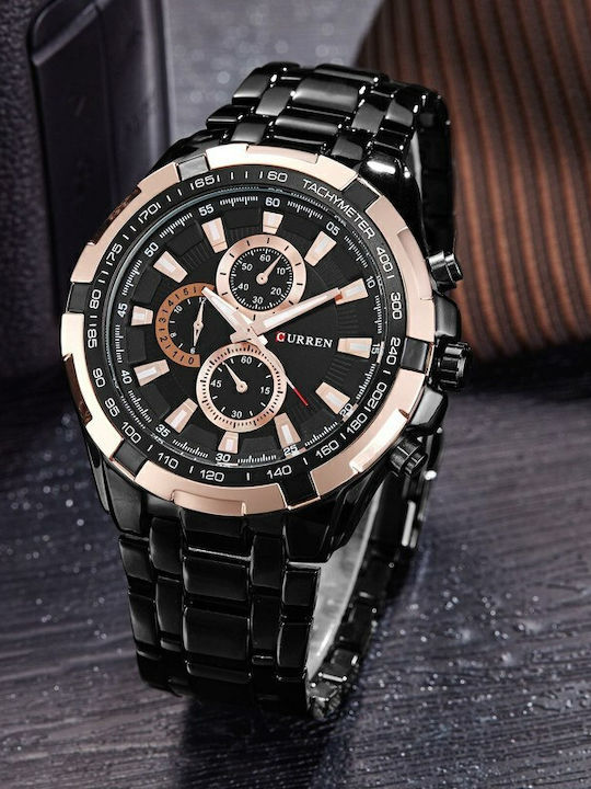 Curren Men's Watch 46mm Chronograph Battery with Black Metal Bracelet