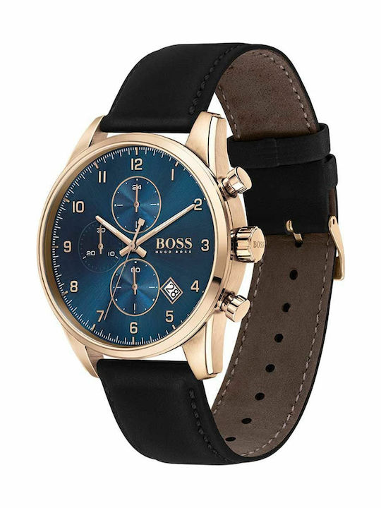 Boss Skymaster Мъжки Часовник 44 мм Хронограф На Батерия с Черна Кожена Каишка