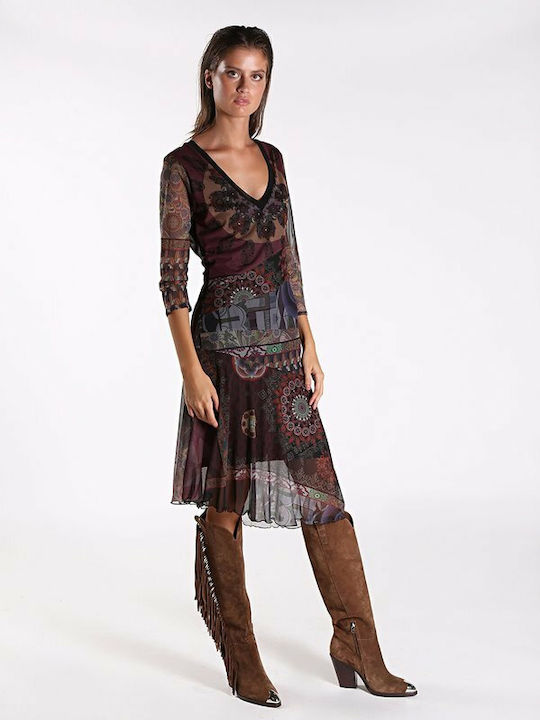 Desigual Roseville Midi All Day Φόρεμα με Μανίκι 3/4 Μαύρο