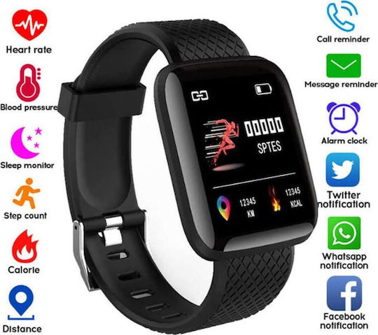 116 Plus Smartwatch με Παλμογράφο (Μαύρο)