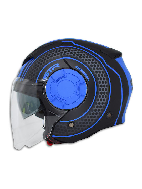 STR Tron Black Matt-Blue Motorradhelm Jet ECE 22.05 1100gr ST071