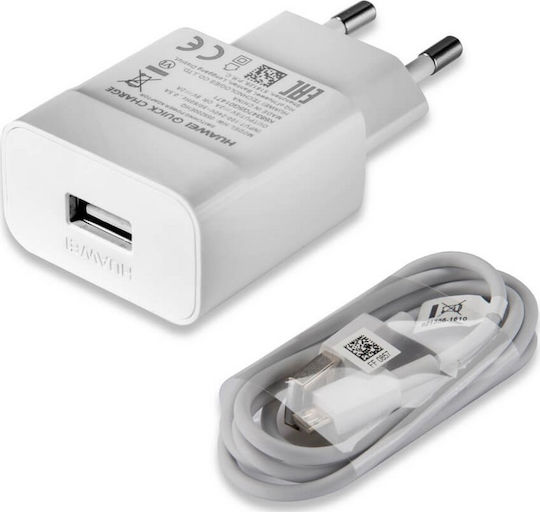 Huawei Φορτιστής με Θύρα USB-A και Καλώδιο USB-C 18W Λευκός (HW-059200EHQ Bulk)