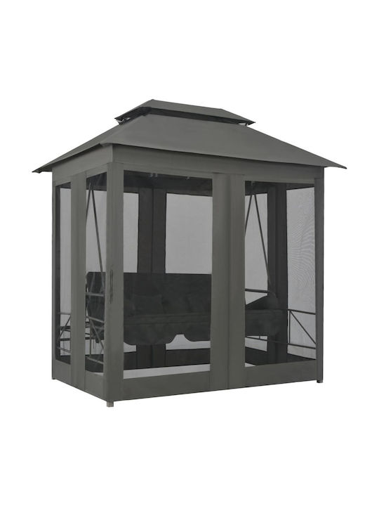 Garten & Veranda Schaukel mit Basis und Kissen 3 Sitze Metallisch Gray L220xB160xH240cm