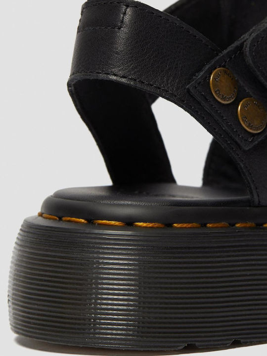 Gryphon Quad Δερμάτινα Γυναικεία Σανδάλια Flatforms Μαύρα