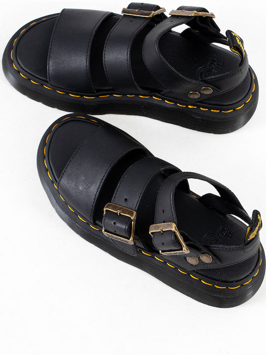 Gryphon Quad Δερμάτινα Γυναικεία Σανδάλια Flatforms Μαύρα