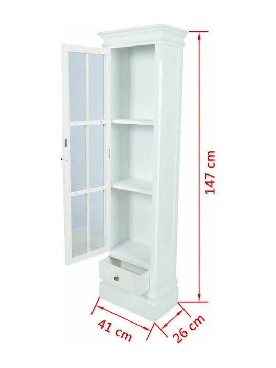 Витрина за дневна от MDF със стъкло Бяла 41x26x147см