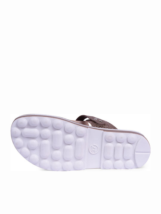 Leder Flache Sandalen für Damen Anatomisch Taupe / Rose Gold