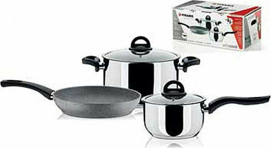 Pyramis Mix Cook Σετ Μαγειρικά Σκεύη από Ανοξείδωτο Ατσάλι Ασημί 3τμχ