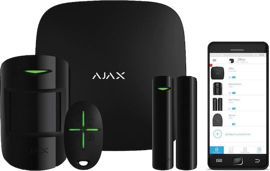 Ajax Systems StarterKit Plus Wireless Alarm System with Motion Detector , Door Sensor , Remote and Hub (Wi-Fi / GSM) Black Velvet-Black Metal