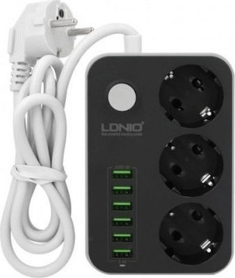 F-I900 3-Outlet Power Strip with USB and Surge Protection 1.6m Black