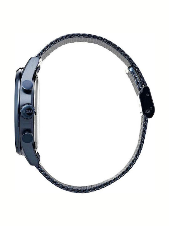 Boss Navigator Ανδρικό Ρολόι 43mm Χρονογράφος Μπαταρίας με Μπλε Μεταλλικό Μπρασελέ