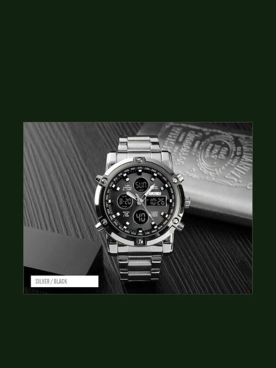 Skmei 1389 Αναλογικό/Ψηφιακό Ανδρικό Ρολόι 48mm Χρονογράφος Μπαταρίας με Μεταλλικό Μπρασελέ Silver/Black