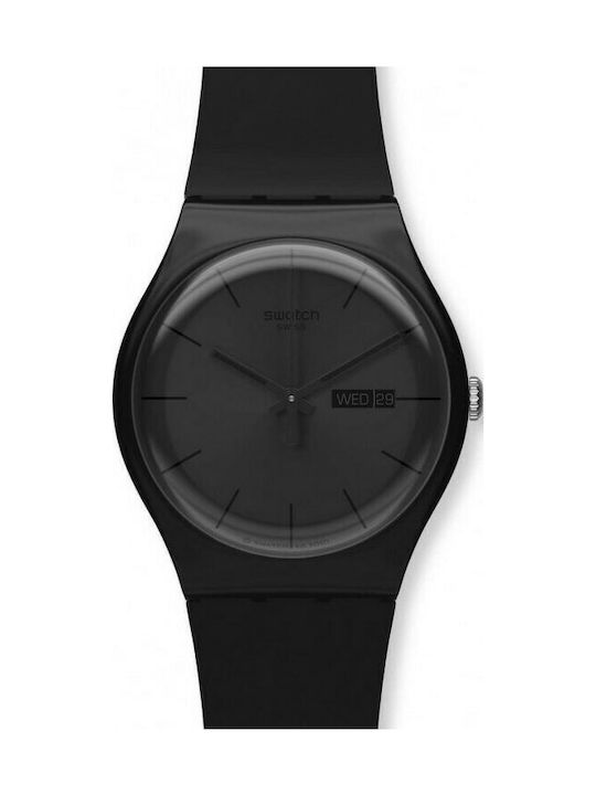 Swatch Ανδρικό Ρολόι 37mm Μπαταρίας με Μαύρο Καουτσούκ Λουράκι