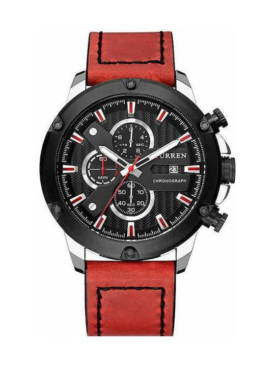 Curren Watch Chronograph Battery with Red Leather Strap