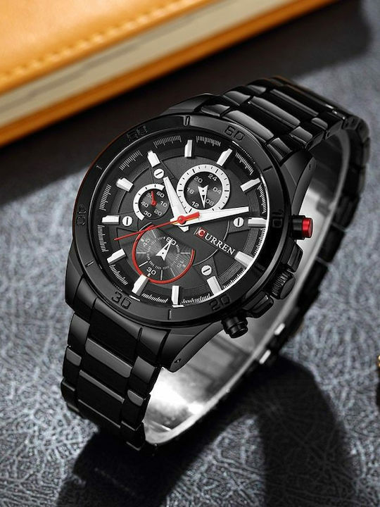 Curren Ανδρικό Ρολόι 45mm Μπαταρίας με Μαύρο Μεταλλικό Μπρασελέ