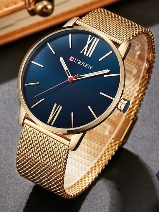 Curren Men's Watch 44mm Battery with Metal Bracelet Gold / Blue