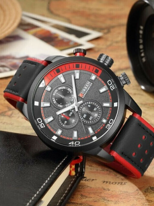 Curren Ανδρικό Ρολόι 48mm Χρονογράφος Μπαταρίας με Μαύρο Δερμάτινο Λουράκι