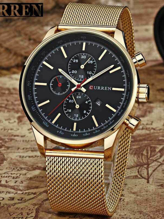 Curren Herrenuhr 44mm Batterie mit Metallarmband Gold / Black