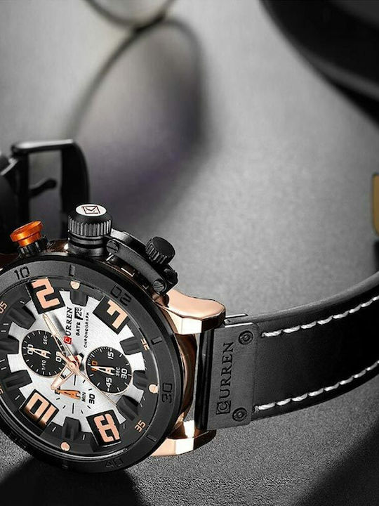 Curren Ανδρικό Ρολόι 46mm Χρονογράφος Μπαταρίας με Μαύρο Δερμάτινο Λουράκι