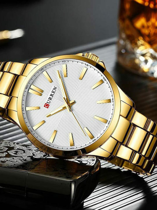 Curren Ανδρικό Ρολόι 44mm Μπαταρίας με Μεταλλικό Μπρασελέ Gold / White