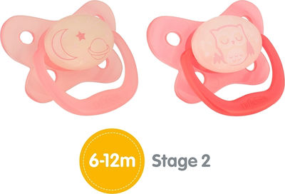 Dr. Brown's Orthodontic Pacifiers Silicone Moon-Cowboy Pink Night for 6-12 months 2pcs