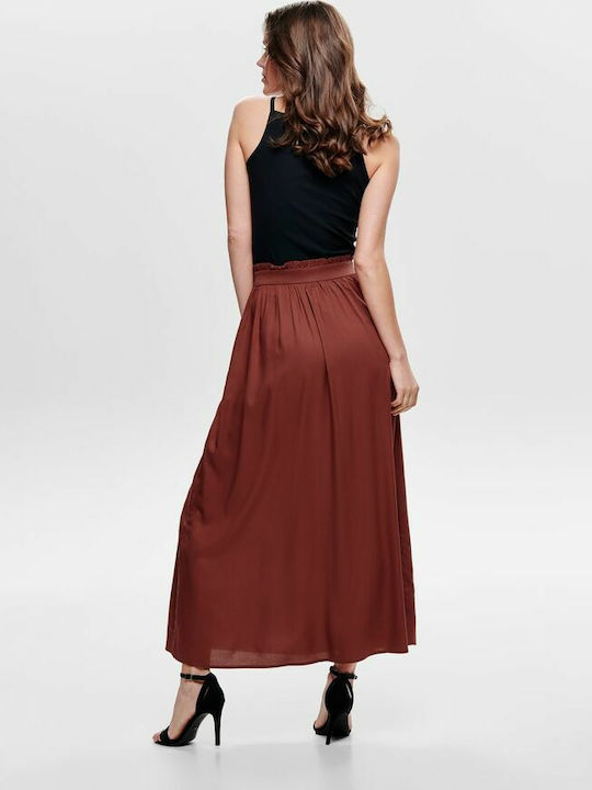 Only High Waist Maxi Skirt in Brown color