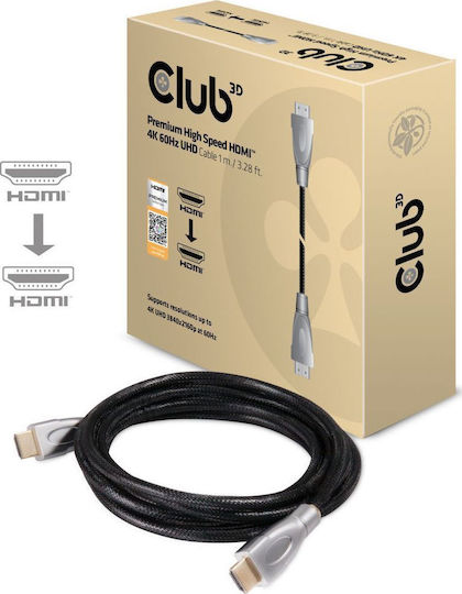 Club3D Premium HDMI 2.0 Premium High Speed 4K 60Hz HDR Cable HDMI male - HDMI male 1m Μαύρο