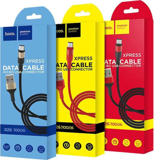 Hoco X26 Xpress Împletit Cablu USB 2.0 la micro USB Negru 1m (HOC-X26m-BR) 1buc