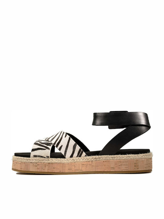 Botanic Poppy Leder Flache Sandalen für Damen mit Riemen Flatforms