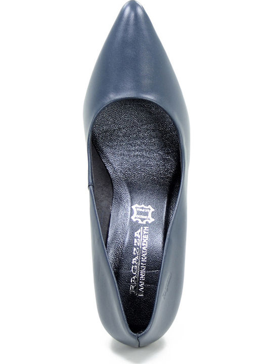 Leather Pointed Toe Blue High Heels