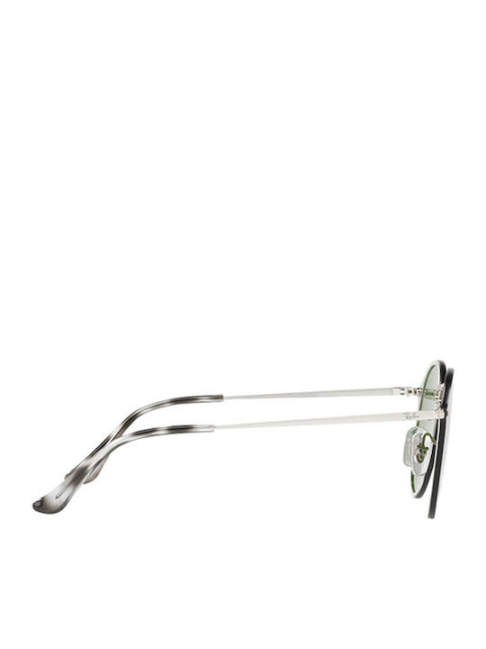 Ray Ban Blaze Round Unisex Sunglasses with Silver Metal Frame and Green Mirror Lens RB3574N 003/30