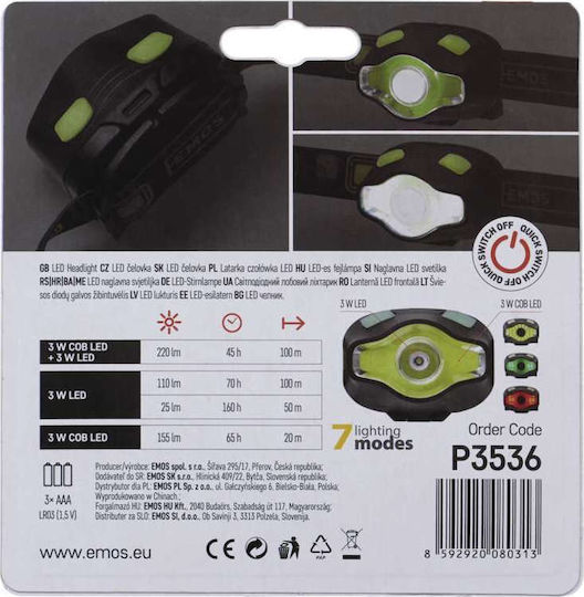 Emos Φακός Κεφαλής LED IP43 με Μέγιστη Φωτεινότητα 220lm