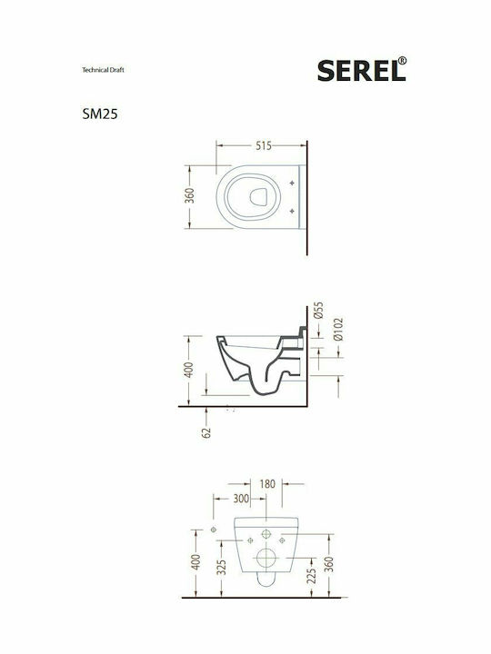 Serel Smart 51.5cm Λεκάνη Κρεμαστή με Κάλυμμα Soft Close Λευκή