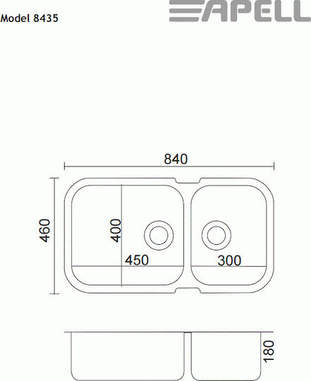 Apell 8435 Υποκαθήμενος Νεροχύτης Αριστερός Inox Σατινέ Μ84xΠ46cm Ασημί