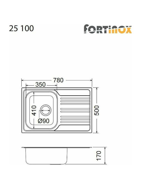 Fortinox Valley 25100 107-25100-110 25100-110 Drop-In Sink Inox Satin W78xD50cm Silver
