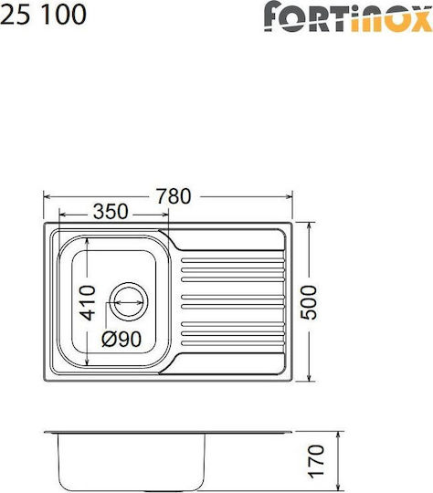 Fortinox Valley 25100 107-25100-110 25100-110 Drop-In Sink Inox Satin W78xD50cm Silver