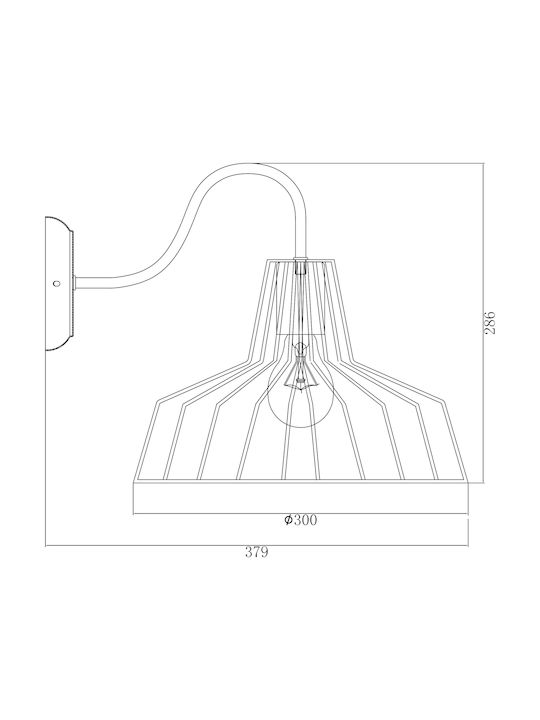 Aca Vintage Wall Lamp with Socket E27 Black Width 30cm