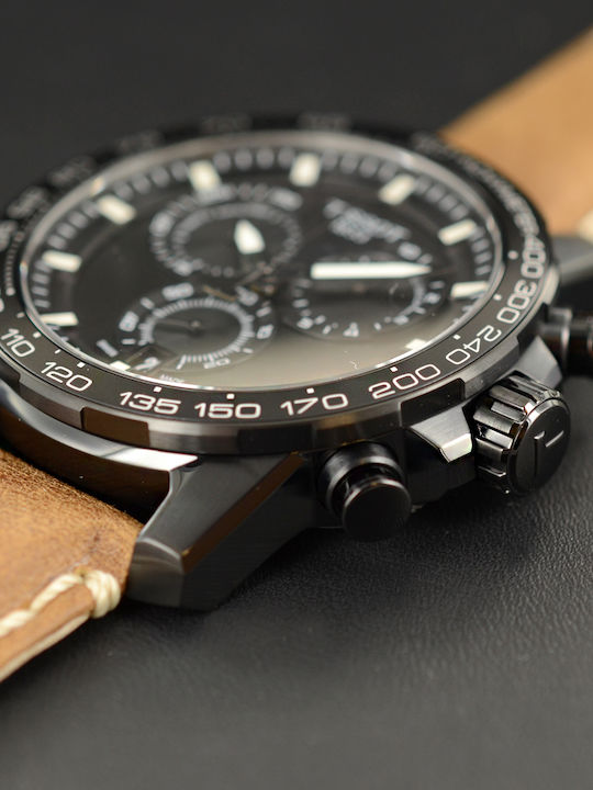 Tissot Supersport Ανδρικό Ρολόι 45mm Χρονογράφος με Καφέ Δερμάτινο Λουράκι