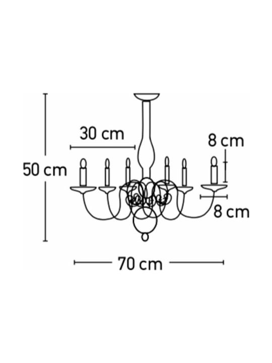 Inlight 5311-6 Πολυέλαιος 6xE14 Ø70cm με Κεράκια Λευκός Πατίνα 5311-6