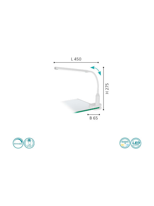 Eglo Laroa LED Φωτιστικό Γραφείου με Εύκαμπτο Βραχίονα και Κλιπ σε Λευκό Χρώμα