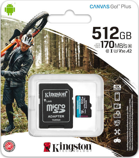 Kingston Canvas Go Plus microSDXC 512GB U3 V30 A2 UHS-I 170MB/s с адаптер
