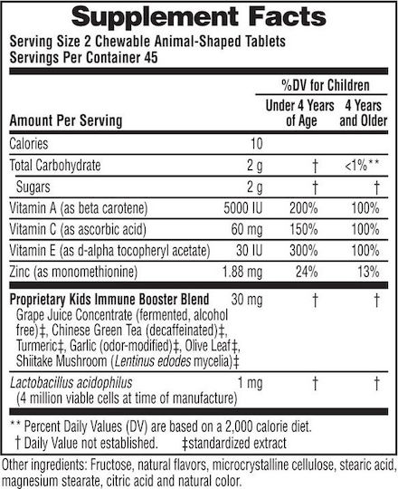 Nature's Plus Animal Parade Kids Immune Booster Πολυβιταμίνη για Ενίσχυση του Ανοσοποιητικού Tropical Berry 90 μασώμενες ταμπλέτες