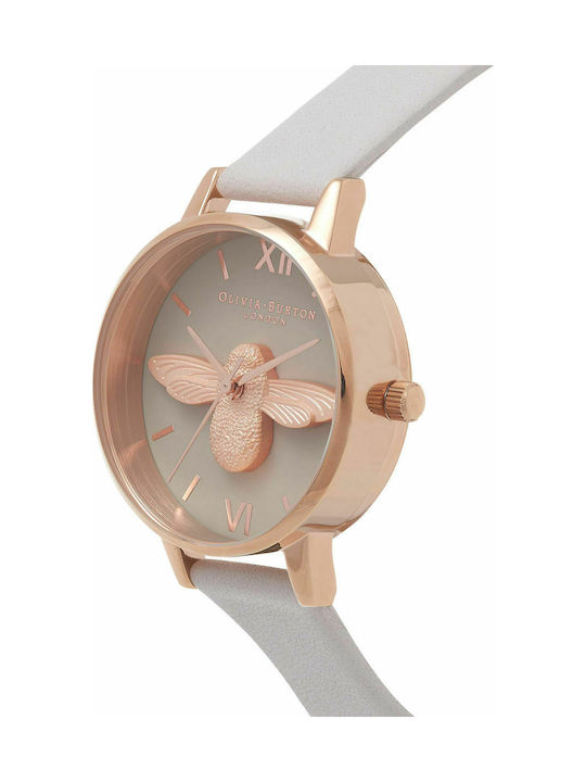 Olivia Burton 3D Bee Часовник с Сив Кожена каишка