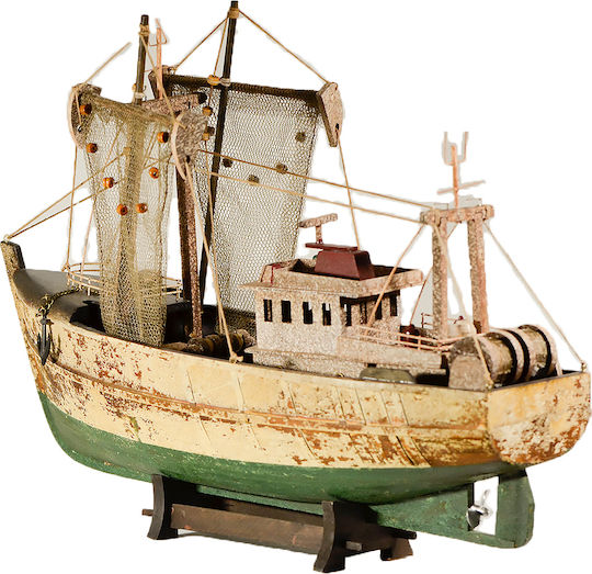 Коледен Кораб Рибарска Лодка Дървено 45x32см