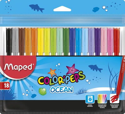 Maped Color'Peps Ocean Pulse Миещи се Маркери за рисуване Тънки Комплект 18 Цветове