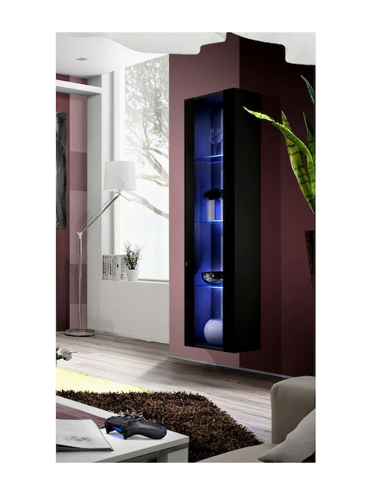 Fly III Wall Living Room Display Cabinet made of Particleboard with Glass & Lighting Black 40x29x170cm